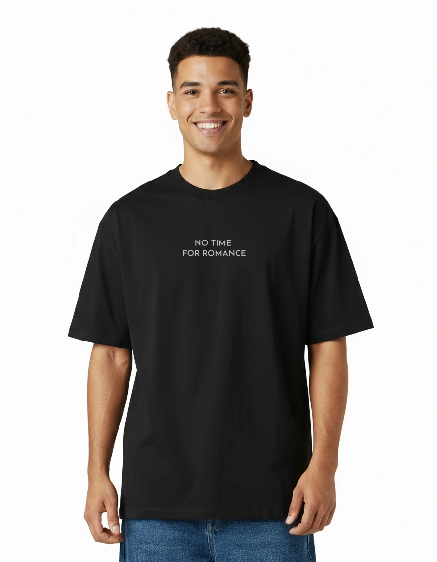 No Time For Romance Black Oversized T-Shirt