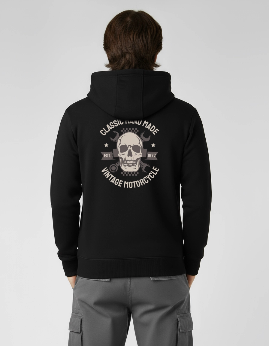 MotoSkull Black Zipper Hoodie