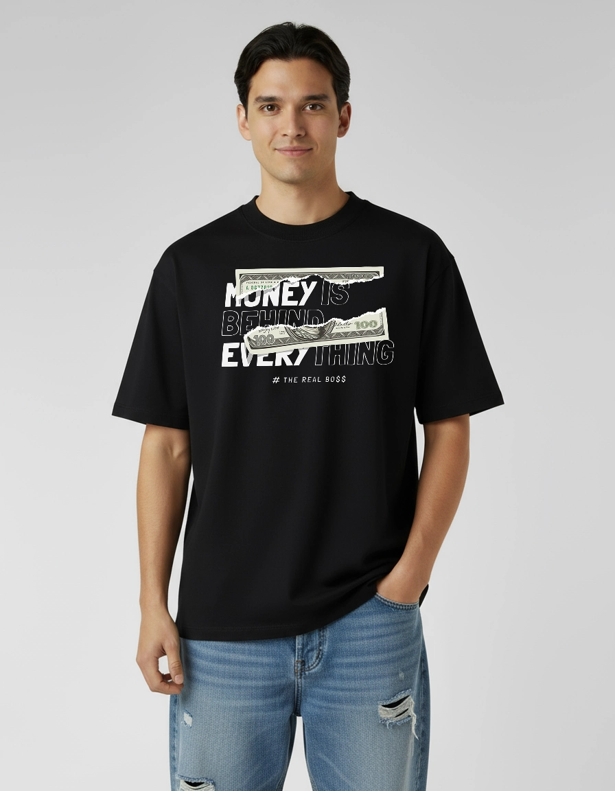 Money Is Behind Everything Black Premium Oversized T-Shirt
