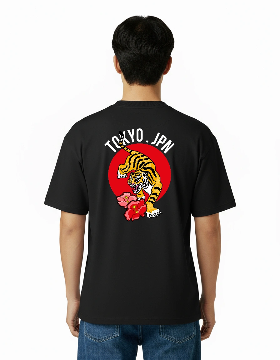 Tokyo Tiger Black Premium Oversized T-Shirt